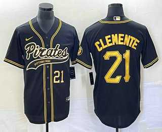 Mens Pittsburgh Pirates #21 Roberto Clemente Number Black Cool Base Stitched Baseball Jersey->pittsburgh pirates->MLB Jersey